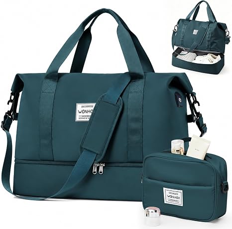 Weekender Bags for Women Travel Weekend Overnight Bag with Shoe Compartment | Large 40L Carry On Travel Duffel Bags with Trolley Sleeve & Toiletry Bag for Weekend Getaway, Hospital & Gym -Peacock Blue