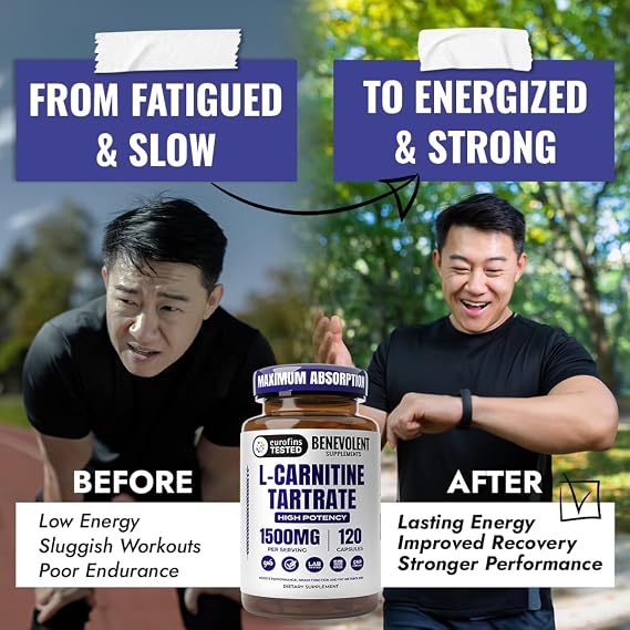 Benevolent L Carnitine Supplement - High Potency 1500mg 120 Capsules | L-Carnitine Tartrate - Fast Absorbing, Convert Fat to Energy, Support Lean Muscle, Boost Workout Performance & Metabolism