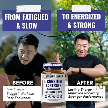 Benevolent L Carnitine Supplement - High Potency 1500mg 120 Capsules | L-Carnitine Tartrate - Fast Absorbing, Convert Fat to Energy, Support Lean Muscle, Boost Workout Performance & Metabolism