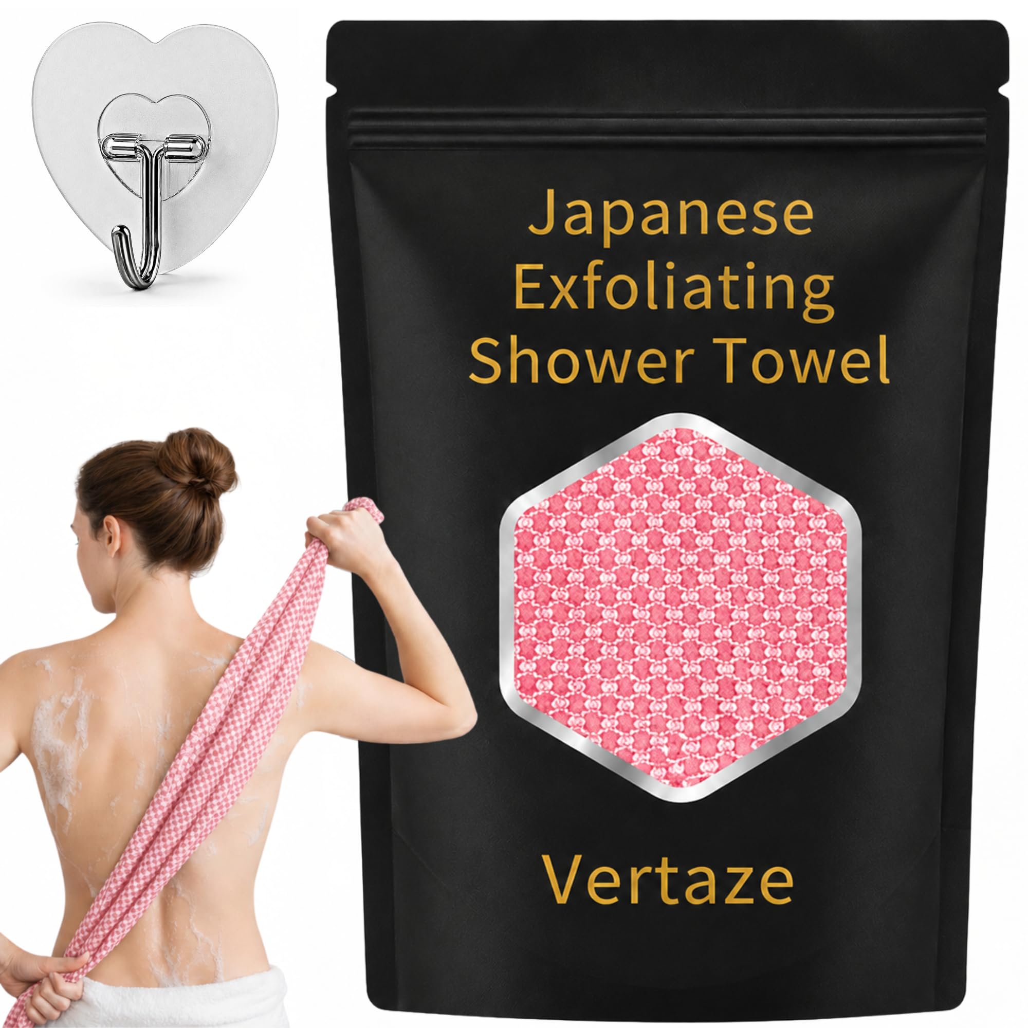 Vertaze Exfoliating Washcloth & Shower Towel, Japanese Body Scrubber
