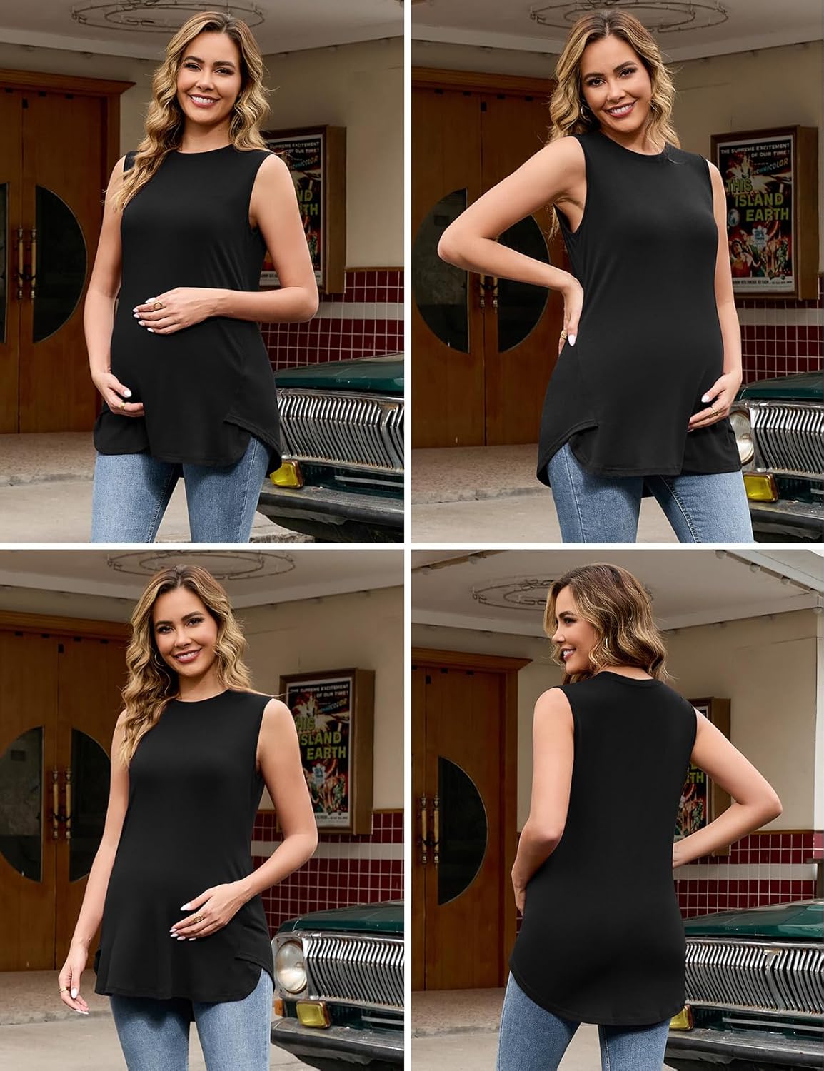 DEBELLY Maternity Tank Tops 3 Pack Sleeveless Pregnancy Tops for Women Side Split Loose Fit Casual Everyday Wear