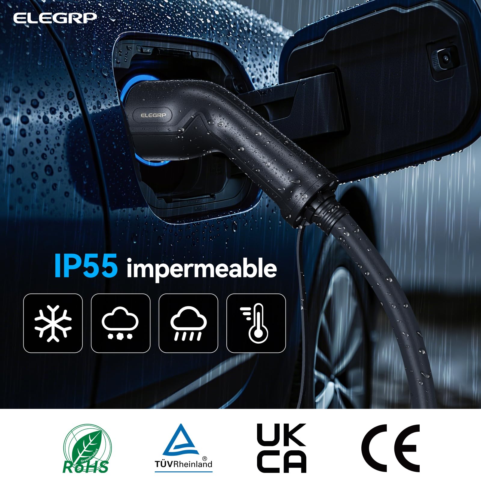 ELEGRP Cable de carga tipo 2, 22kW 5M 32A 3-Fásico, Cable de carga tipo 2 a tipo 2 modo 3 para coche eléctrico EV/PHEV con bolsa de transporte, Compatible con Model S/3/X/Y, VW ID.3 ID.4 e-Golf y