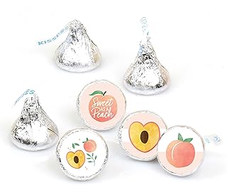 Big Dot of Happiness Sweet as a Peach - Fruit Themed Baby Shower or Birthday Party Round Candy Sticker Favors - Labels Fit Chocolate Candy (1 Sheet of 108)