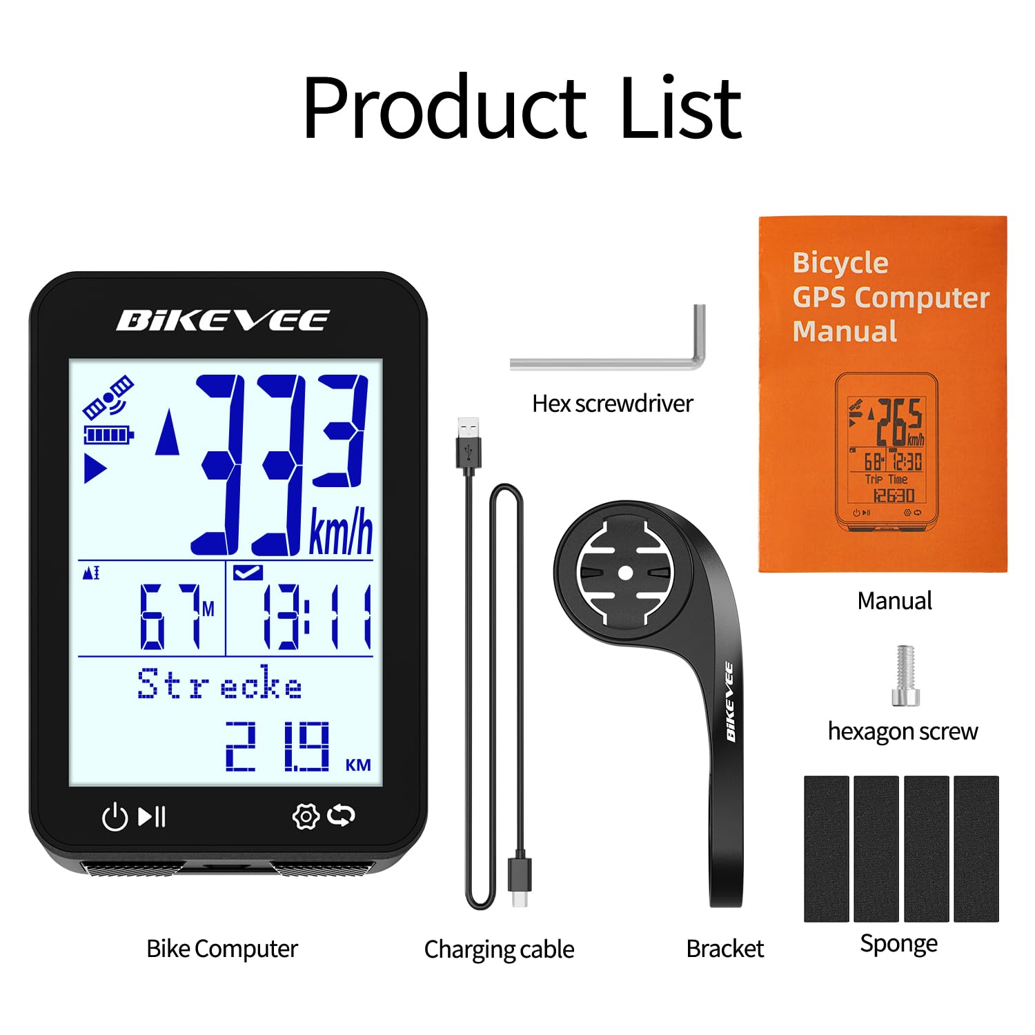 GPS Fahrradcomputer Kabellos IPX7 Wasserdicht 2.4'' FSTN Display 28H Akku