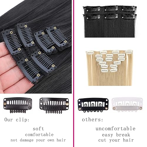 Miniatura 6 de Extensiones de cabello lacio con clip, de 24 pulgadas, 7 piezas, resistentes al calor, de fibra sintética de cabeza completa, con clip, para mujeres