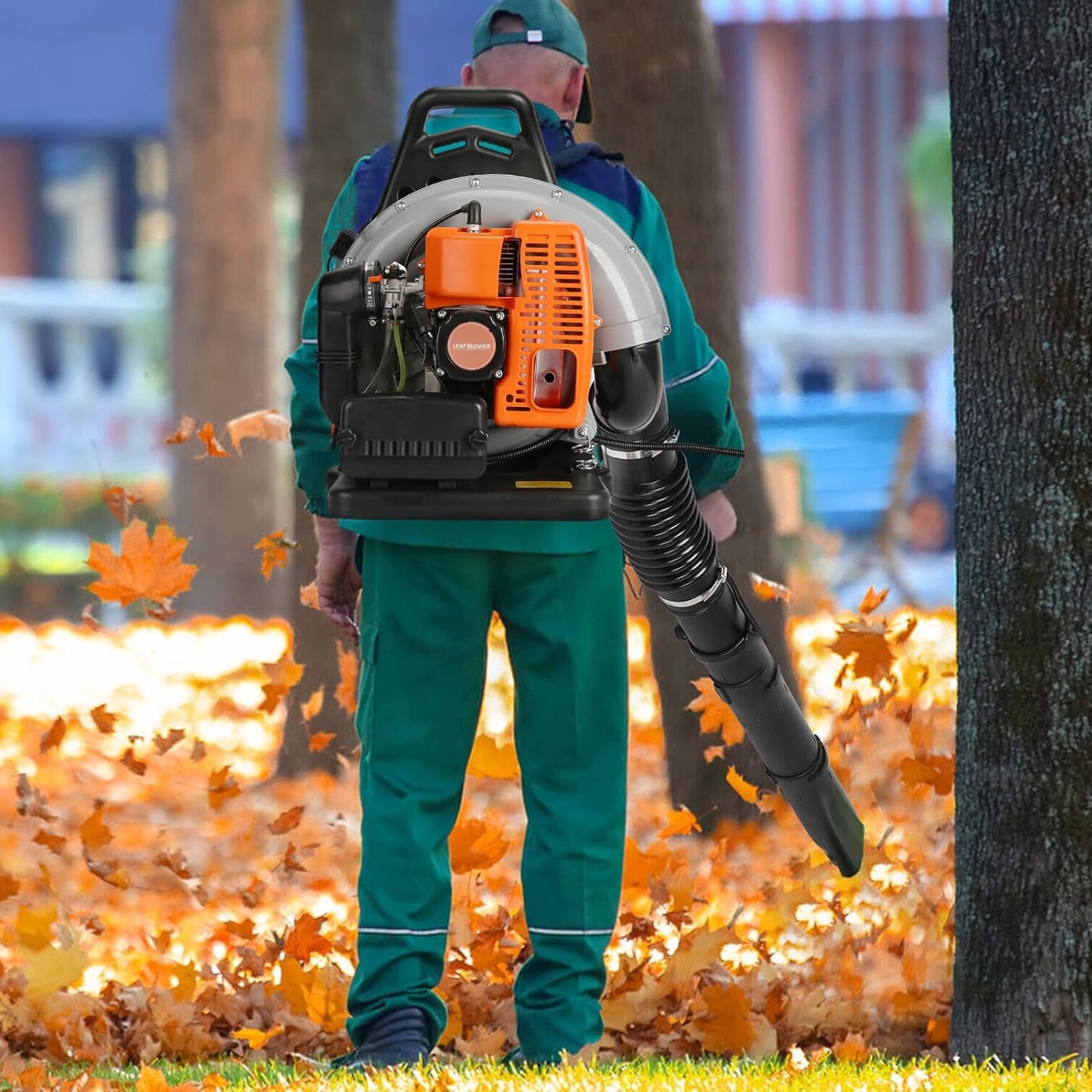 Souffleur de Feuilles Thermique 65cc 2 Temps – Souffleur à Dos Ergonomique pour Nettoyage de Neige, Débris et Feuilles avec Moteur 3.6HP et Réservoir 1.7L