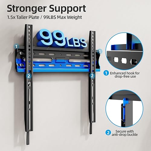 Miniatura 2 de USX STAR Soporte de pared fijo para TV para la mayoría de pantallas de 26 a 60 pulgadas, soporte de TV de perfil bajo con bloqueo de liberación