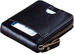 BULLCAPTAIN Portefeuille en cuir véritable en cuir pour hommes RFID Blocage bifold Zip sécurisé autour des portefeuilles Multi carte de crédit