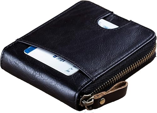 Miniatura 5 de BULLCAPTAIN Cartera de cuero genuino con cremallera para hombre bloqueo RFID cremallera segura y plegable alrededor de carteras cartera con