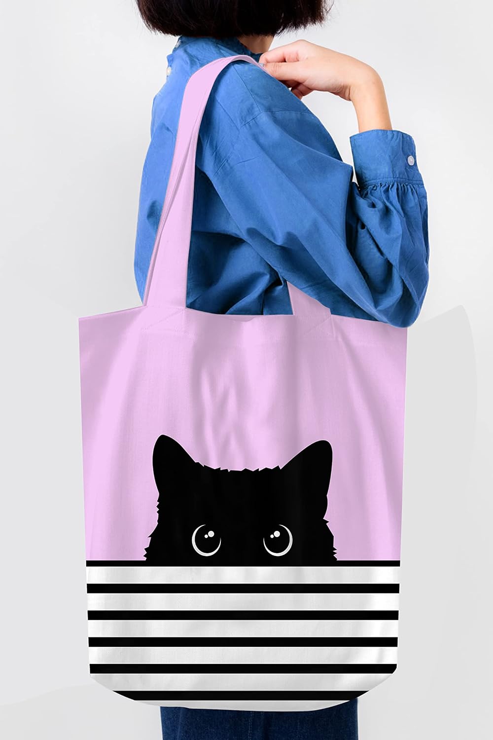 Purple Tote Bag - Cat Lover Gifts for Women - Black Cat Gifts for Cat Lovers - Happy Birthday Bags - Reusable Canvas Tote Bag (Purple Cat) - Image 3