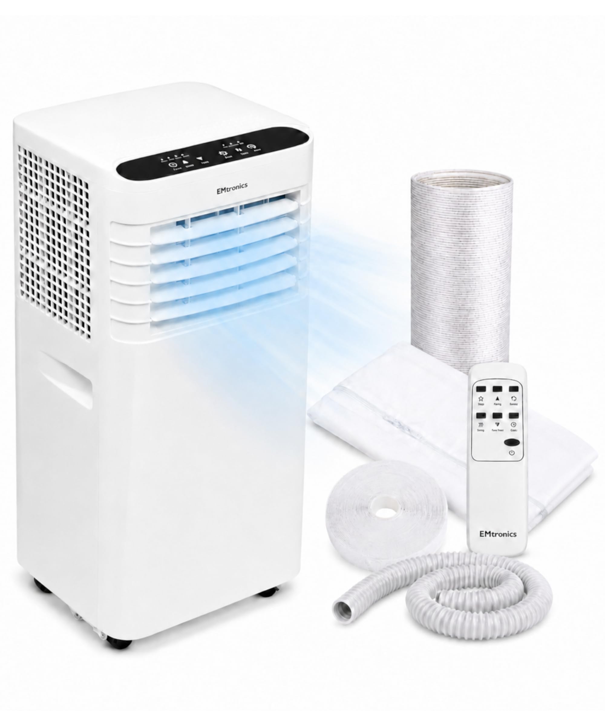Emtronics 7K Btu Portable Air Conditioner Dehumidifier Fan And Window Vent Kit