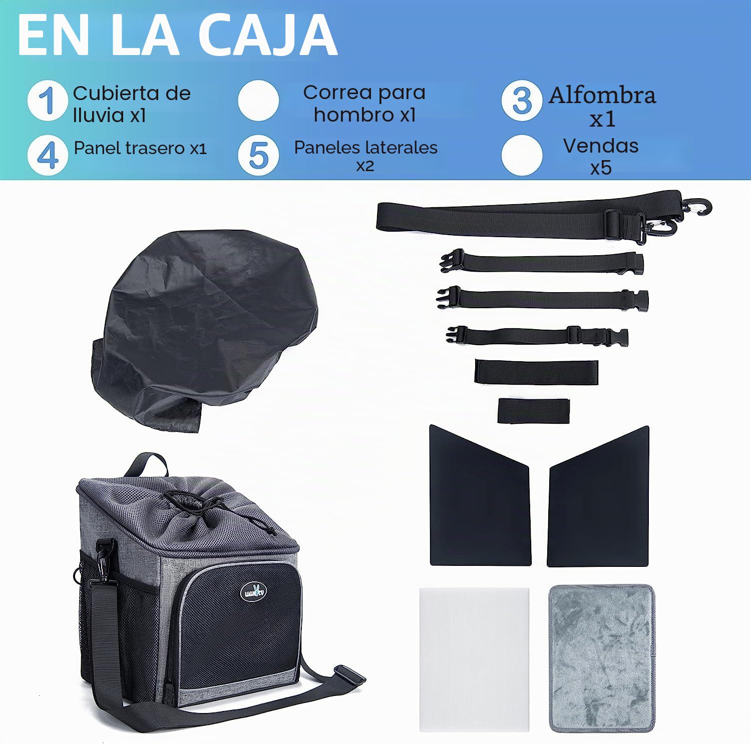 Wakytu Cesta de Bicicleta para Perro, Mochila Frontal para Bicicleta para Montar en Bicicleta, Plegable, extraíble, Tiras Reflectantes, 2 Bolsillos Laterales de Almacenamiento, Bolsa de Viaje para