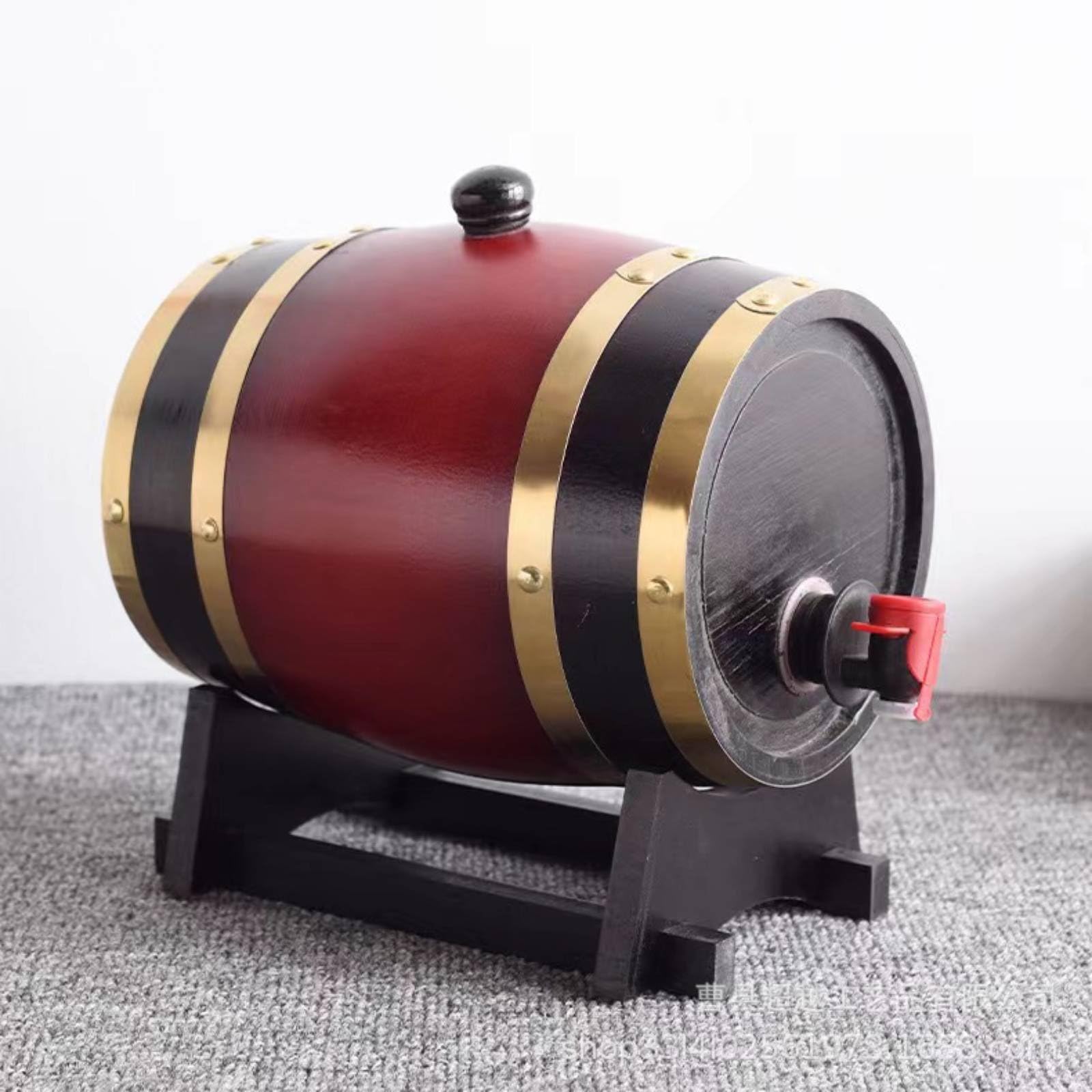 Baoblaze Botte da Vino Botte Botte di Liquore Barile di Legno con Rubinetto in Legno Duro per Conservazione E Servizio Finitura Liscia con Cerchi in Metallo E, Rosso Vino, 5L