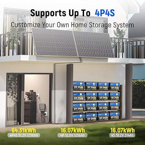 Miniatura 9 de WattCycle Mini batería LiFePO4 de 12 V, 300 Ah (314 Ah), 200 A BMS 4.01 kWh IP65 impermeable, 15000 ciclos de corte a baja temperatura, cables