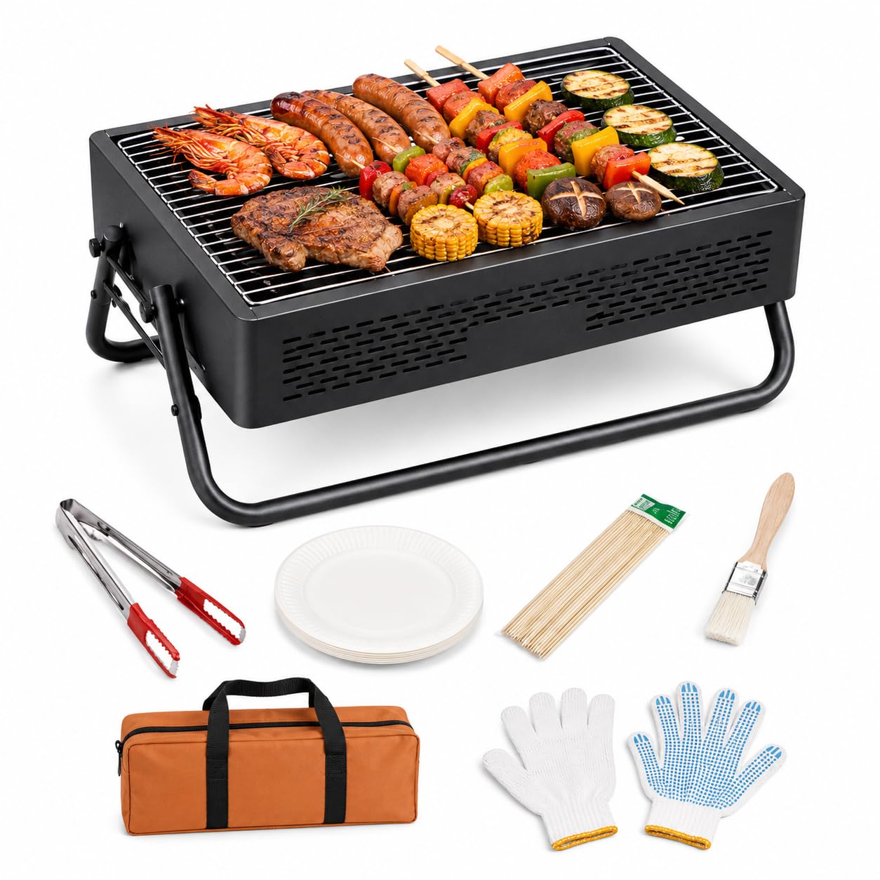 BBQ a carbone, barbecue pieghevole portatile con maniglia per il trasporto