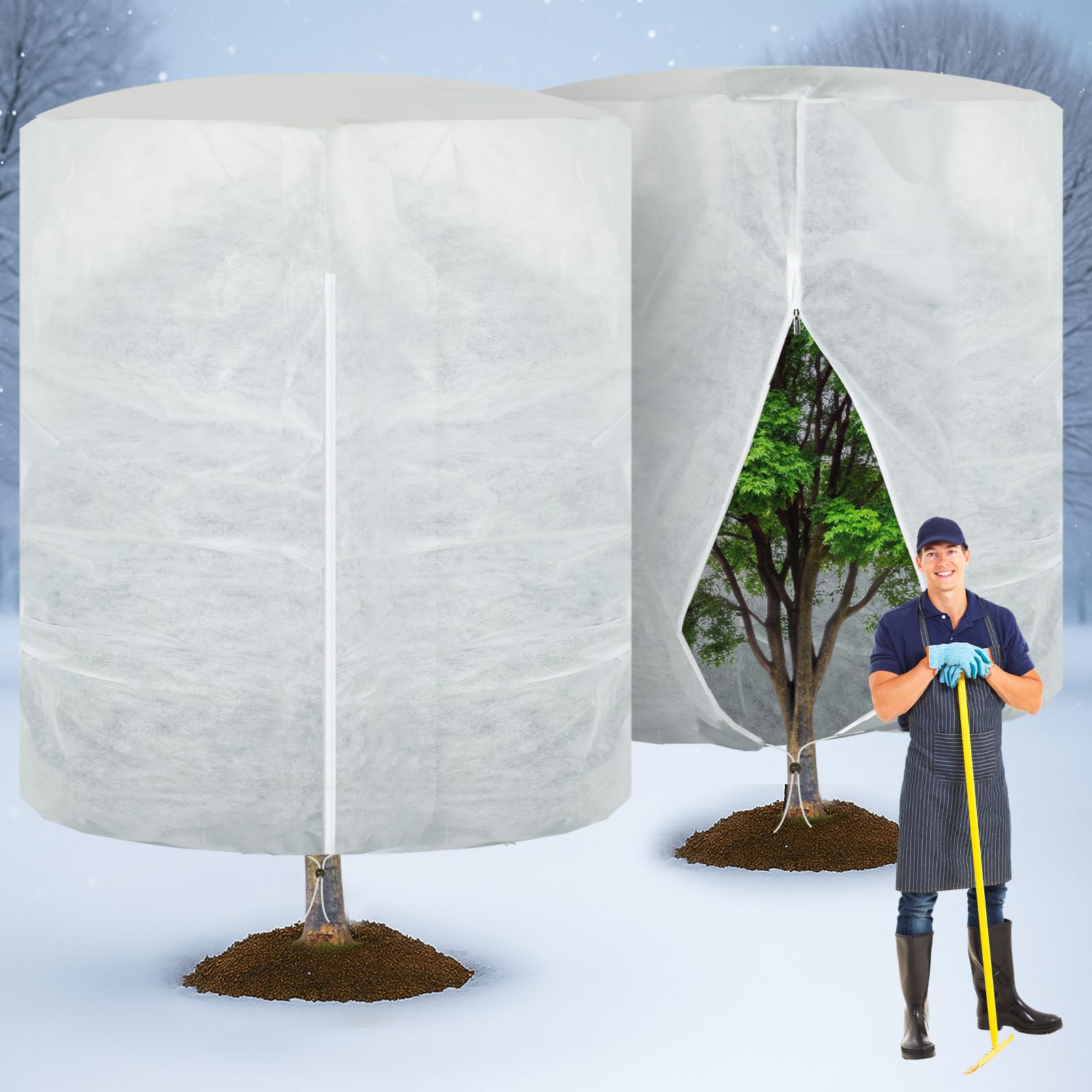 WILLBOND 2 coperture invernali per piante da 200 x 239 cm, sacchetti protettivi antigelo, panni cilindrici per gelo, arbusti e gelo, con cerniera, coulisse, per piante da esterno, giardino, alberi in