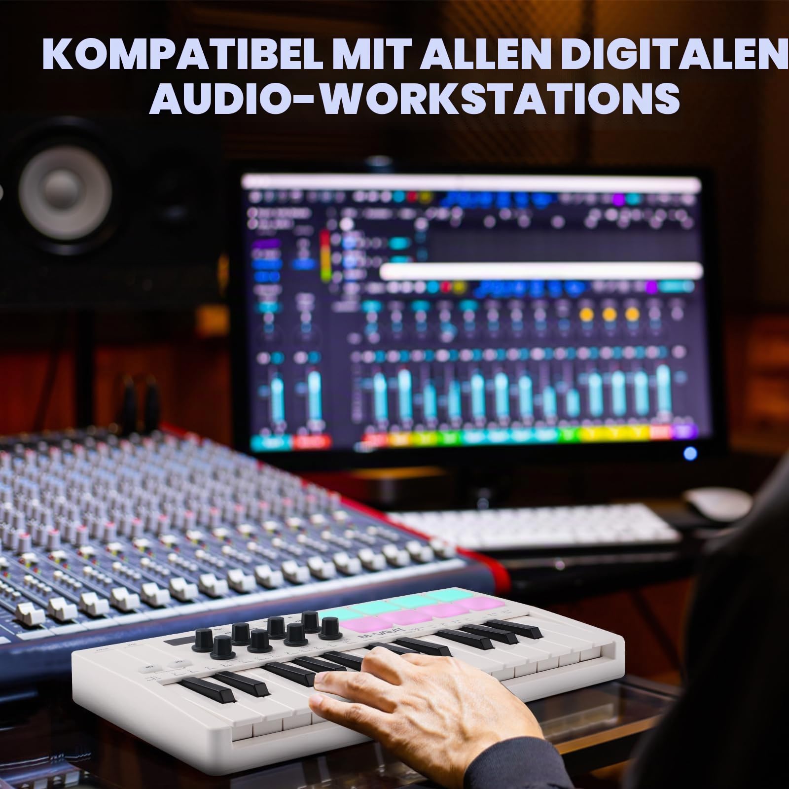 Nikou M-VAVE MIDI Tastatur Controller, USB Mini 25 Tasten Professionelles Dynamisches Tastenbett Elektro Musik Arranger Keyboard mit RGB-Schlagzeugpads Weiß