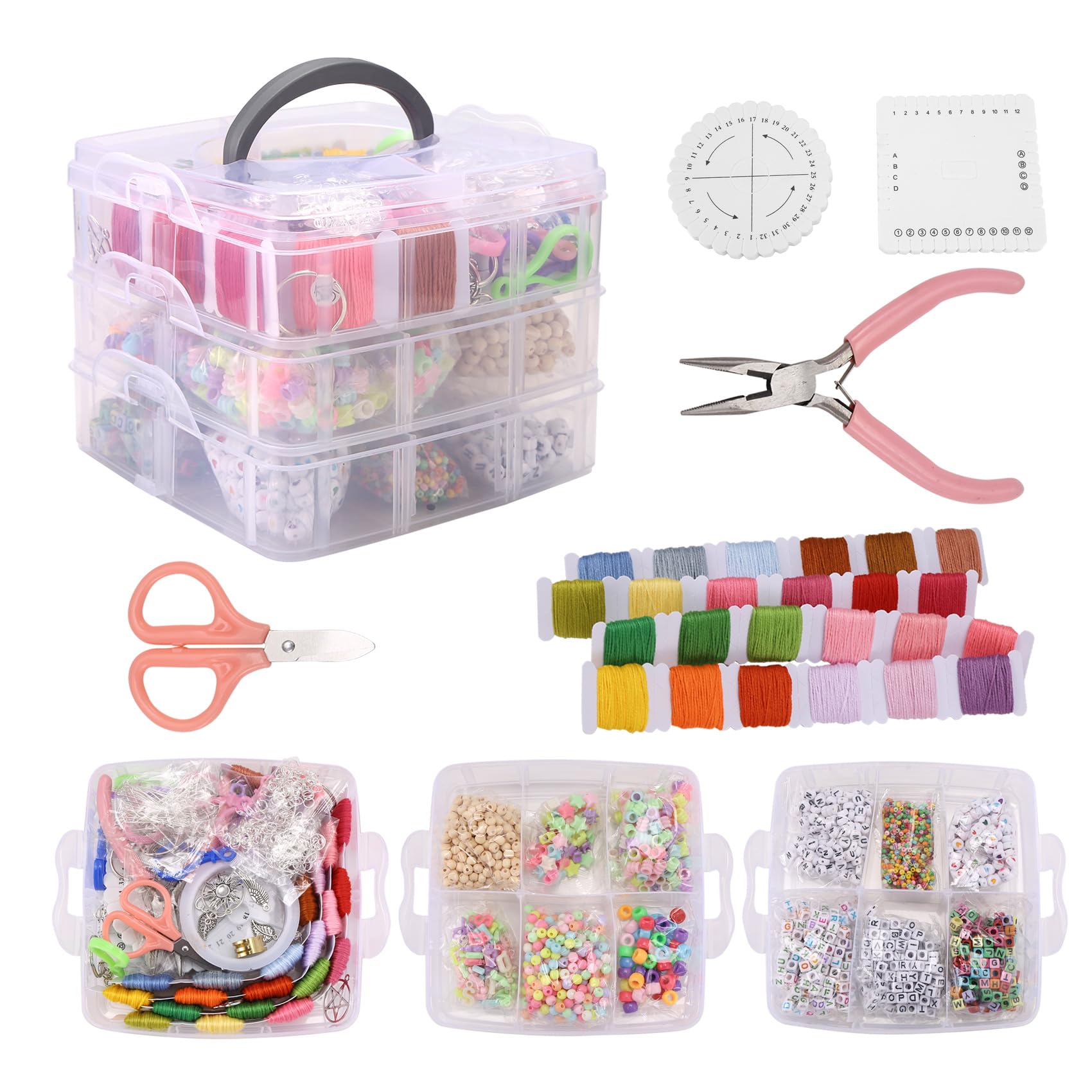 Fuhjythy 12 Styles Friendship Bracelet Kit with String and Letter Beads, Color Embroidery Floss, Elastic Cord, Braiding Disc, Findings for Friendship Bracelets, Jewelry Making