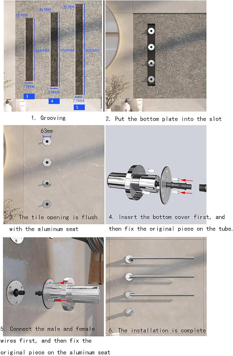 Towel Warmer Rack Wall Mounted Electric Intelligent Constant Temperature Heating Towel Rails 304 Stainless Steel Rod for Bathroom,E,568MM