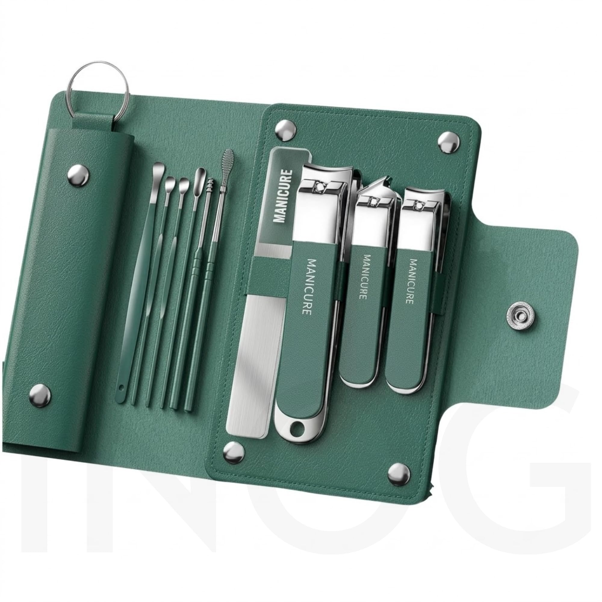 10-in-1 Manicure Kit – Stainless Steel Nail Clipper Set for Men & Women | Grooming Tools with Cuticle Remover, Nail File, Ear Pick & Tweezers in Compact Travel Case (Green) | for Men & Women, Cuticle Remover Included, Nano Nail File, Ear Pick & Tweezers, Compact Travel Case-image-15