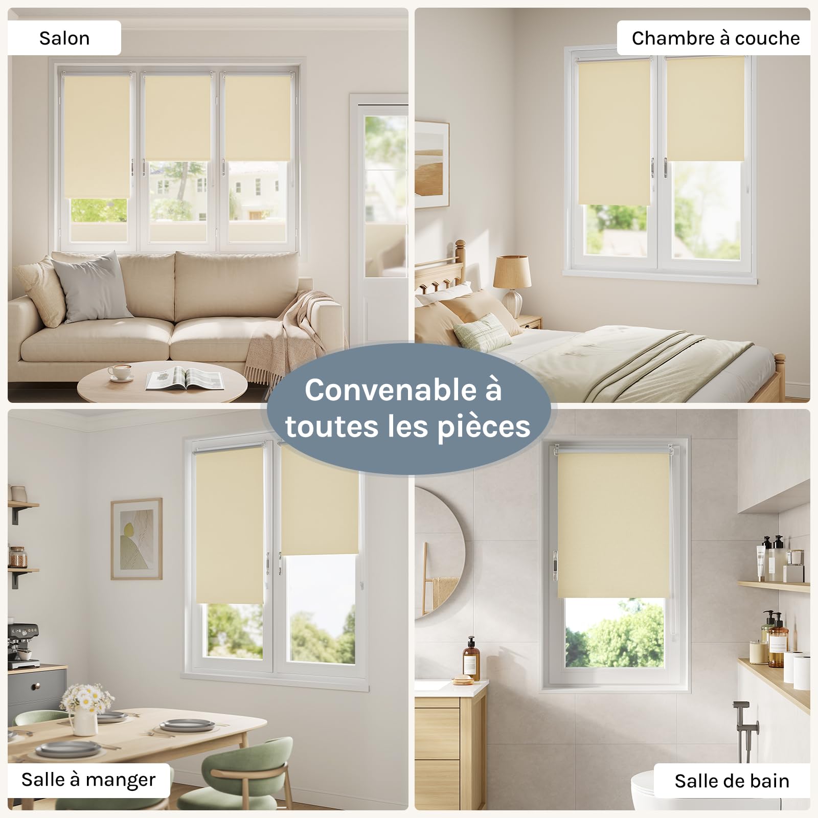 WOLTU Occultant Enrouleur sans Perçage, Rideau Opaque Revêtement Argent, Protection Soleil 70x210 cm Beige