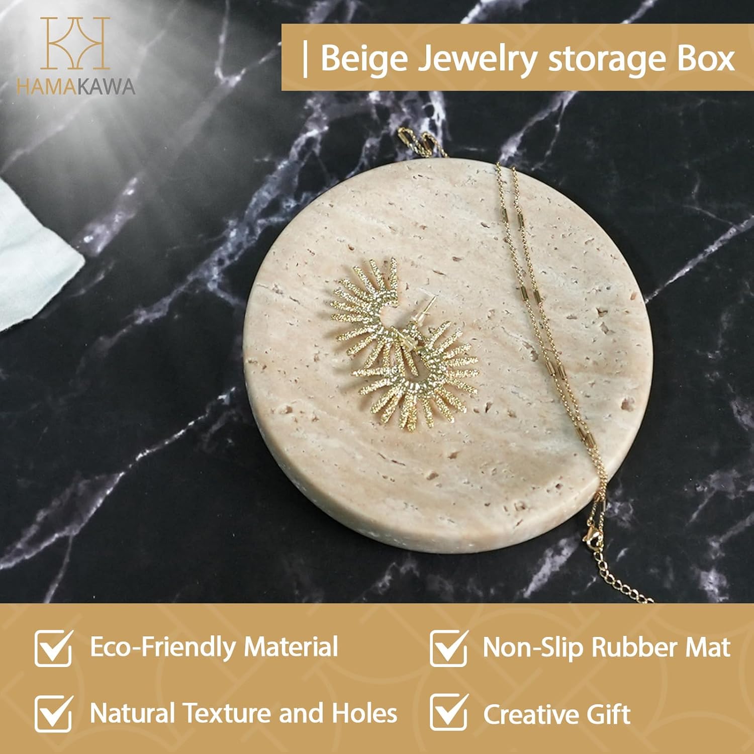 Natural Travertine Marble Jewelry Dish, Round Beige Small Tray 4.5 inch, Modern Stone Shower Soap Holder, Decorative Trinket for Rings, Earrings