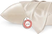 Bedsure Satin Pillowcases Queen Size Set of 2 - Silk-Like Cooling for Hair Skin Sleep, Beige Envelope Closure 20x30"