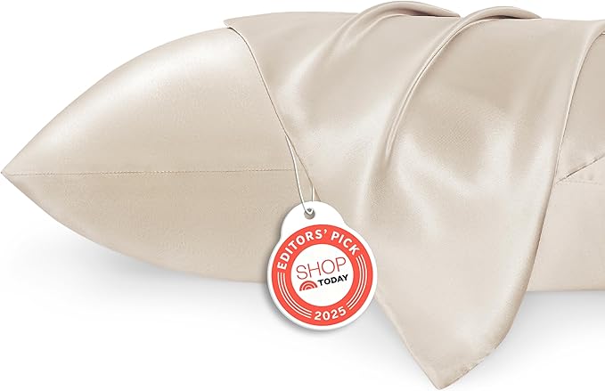 Bedsure Satin Pillowcase 2 Pack Similar to Silk Pillow Cases Standard Size, Pillow Case for Sleeping Women with Envelope Closure, Gifts for Women Men, Beige, 20x26 Inches, 2pcs