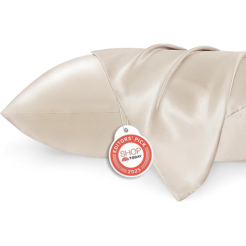 Bedsure King Size Satin Pillowcase Set of 2 - Beige Silky Pillow Cases for Hair and Skin with Envelope Closure, Similar to Silk Pillow Cases, Gifts for Women Men, 20x36 Inches, 2pcs