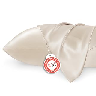 Bedsure Satin Pillowcases, Similar to Silk Pillow Cases Queen Size Set of 2, Cooling Pillow Case for Sleeping Women with Envelope Closure, Gifts for Women Men, Beige, 20x30 Inches, 2pcs - Amazon product rated Grade A