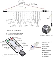 Vista 5 de Lainin Luces de Cortina LED de 13 Pies con 96 LED Alimentadas por USB, 16 Mariposas, Luces Centelleantes, 8 Modos, Luces de Cadena de Hadas