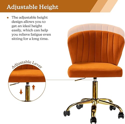 Miniatura 3 de TINA'S HOME Sillas de escritorio de oficina con ruedas y base dorada, moderna silla de oficina sin brazos de terciopelo, silla giratoria ajustable