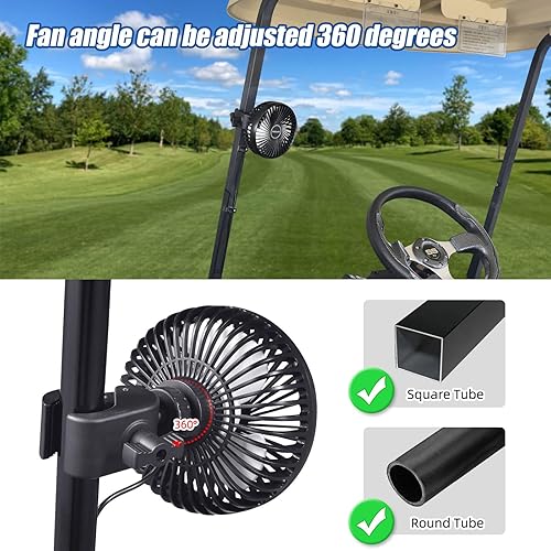 Miniatura 2 de Ventiladores de carrito de golf para accesorios de carrito de golf, ajustes de 3 velocidades para modelos EZGO Club Car Yamaha con abrazadera