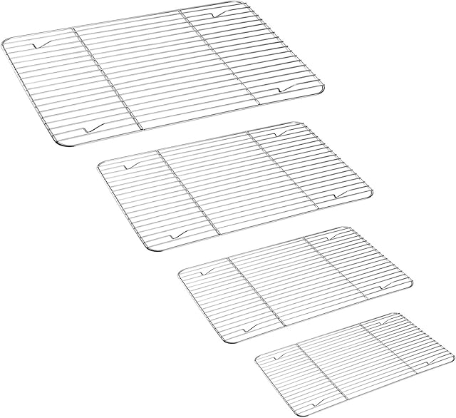 Grill Rack Set of 4, Stainless Steel Wire Rack for Roasting, Baking, Grilling, Cooling, Rust Free & Oven Safe, Various Size & Multi-Purpose, Dishwasher Safe