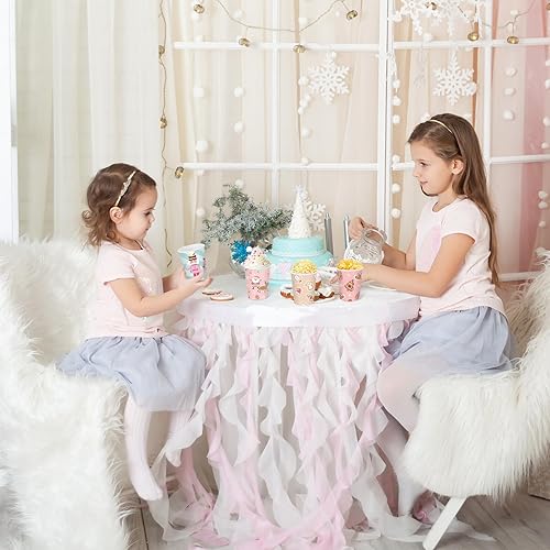 Miniatura 6 de 100 vasos de papel rosa de Navidad de 9 onzas, vasos desechables de copos de nieve rosados, tazas de café de Navidad, tazas de bebidas calientes