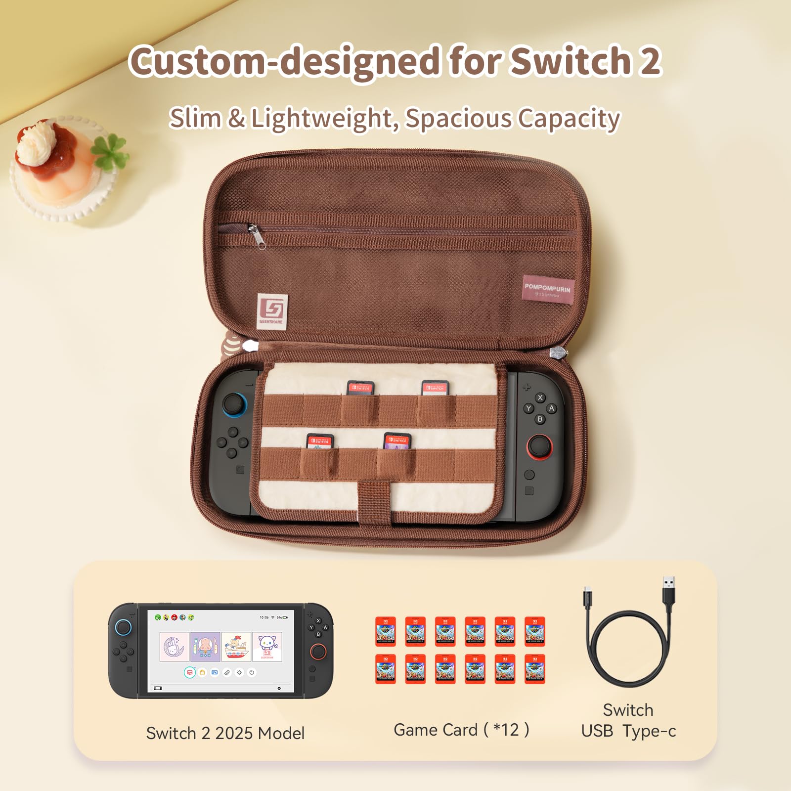 Kuitmor Tragetasche Kompatibel mit Switch 2 (2025) 7,9 Zoll, Hartschalen Reisetasche mit 12 Spielkarten-Steckplätzen