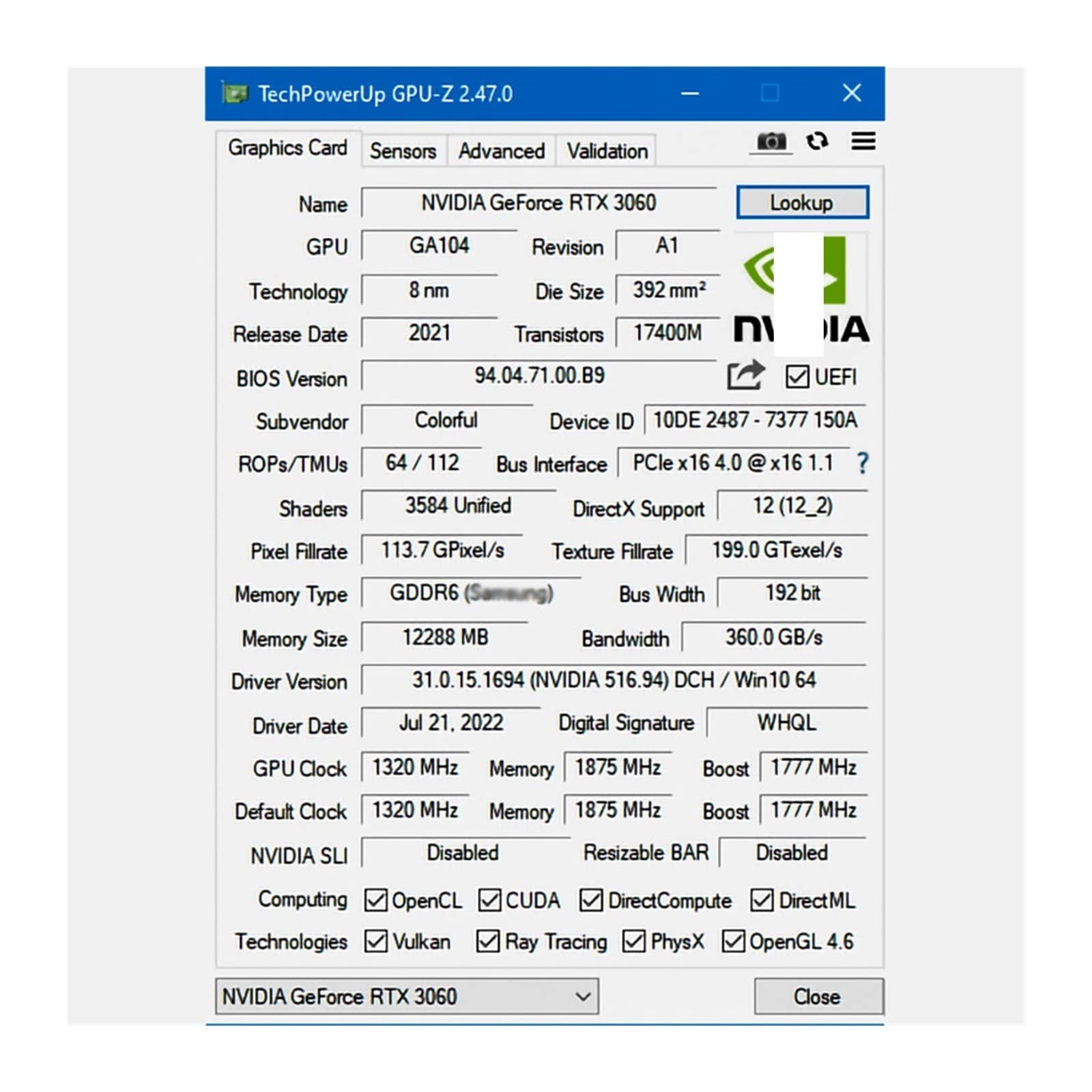 YZABEL Scheda Grafica GDDR6X RTX 3060 3060Ti 8GB 12GB Gaming GPU Schede Video 256 Bit RTX3060 3060TI placa de vídeo LHR (Color : 3060 Ultra 8GB)