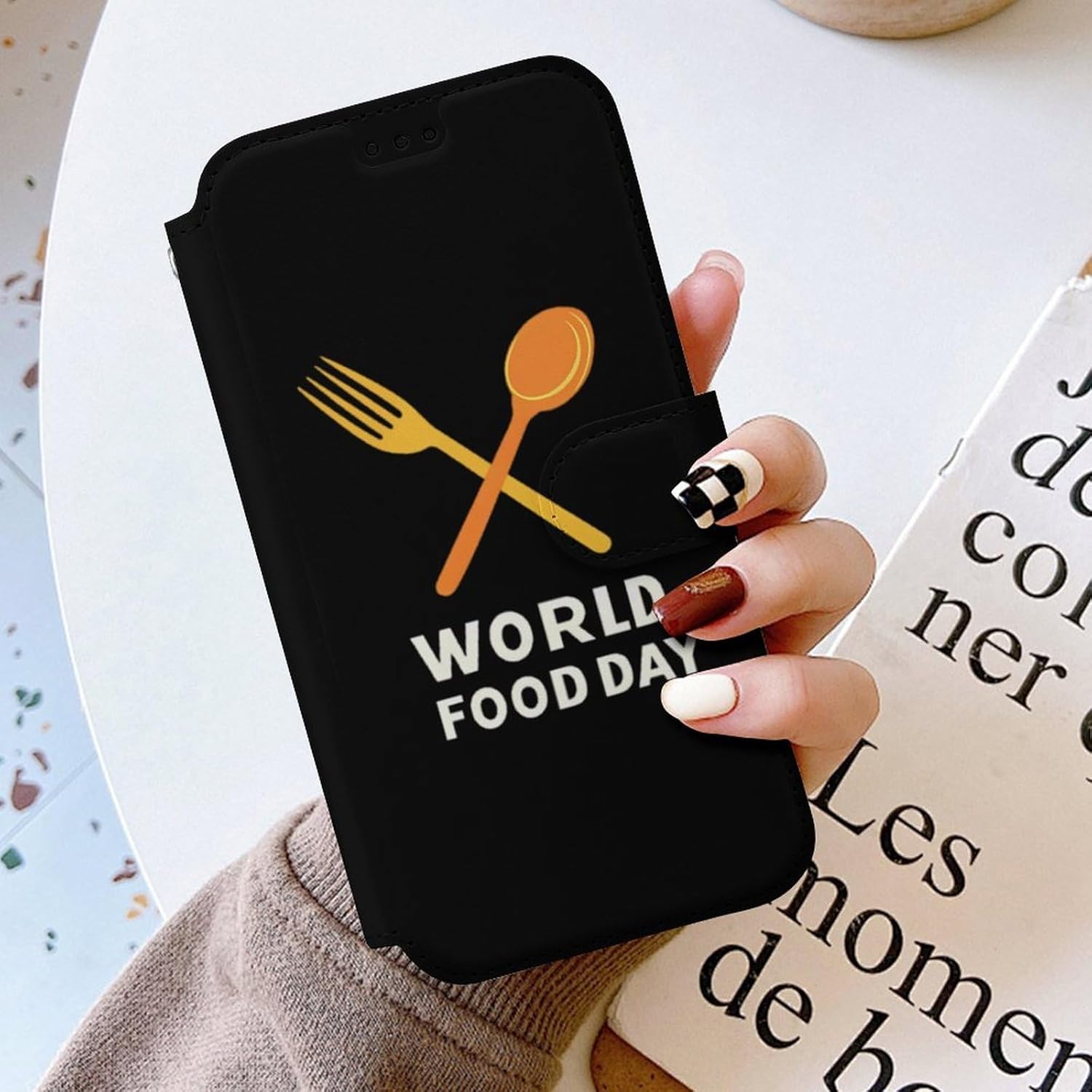 World Food Day Compatible with iPhone 16/16 Plus/16 Pro/16 Pro Max/16 E Case Phone Wallet Card Holder Flip Cover with Wrist Strap