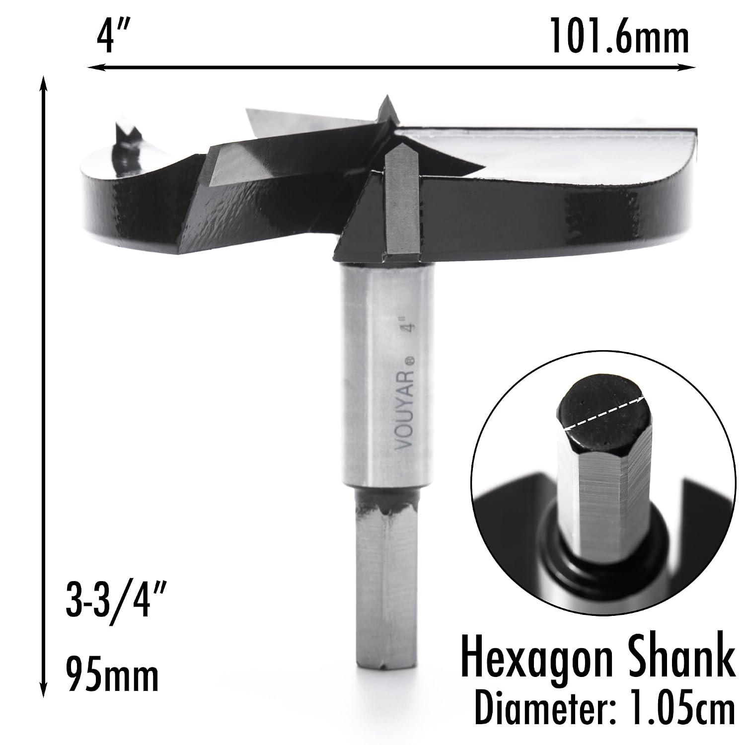 4 Inch Forstner Drill Bit, Triple-Flute Carbide Tipped Forstner Bit for Hard Wood, Soft Wood, Veneered Plywood, Plastic, Drilling Hole Saw Woodworking Hinge Cutter Tool