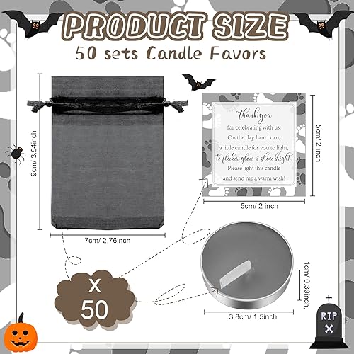 Miniatura 22 de 50 juegos de recuerdos de fiesta de baby shower, incluyendo 50 velas sin perfume para baby shower, bolsas de regalo, tarjetas para suministros