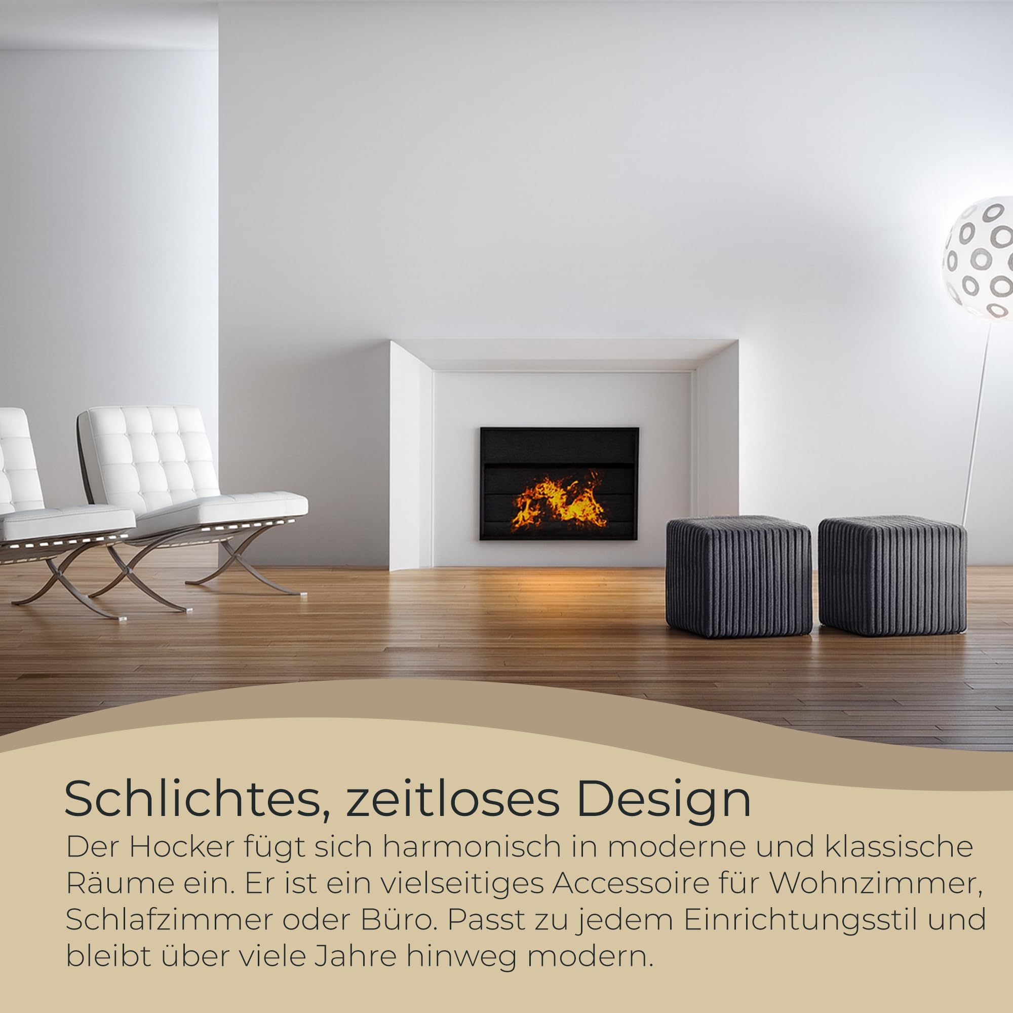 Hocker Wohnzimmer Sitzhocker - Quadratisch 40 x 40 cm - Sofahocker - Dünner Cord Ecru