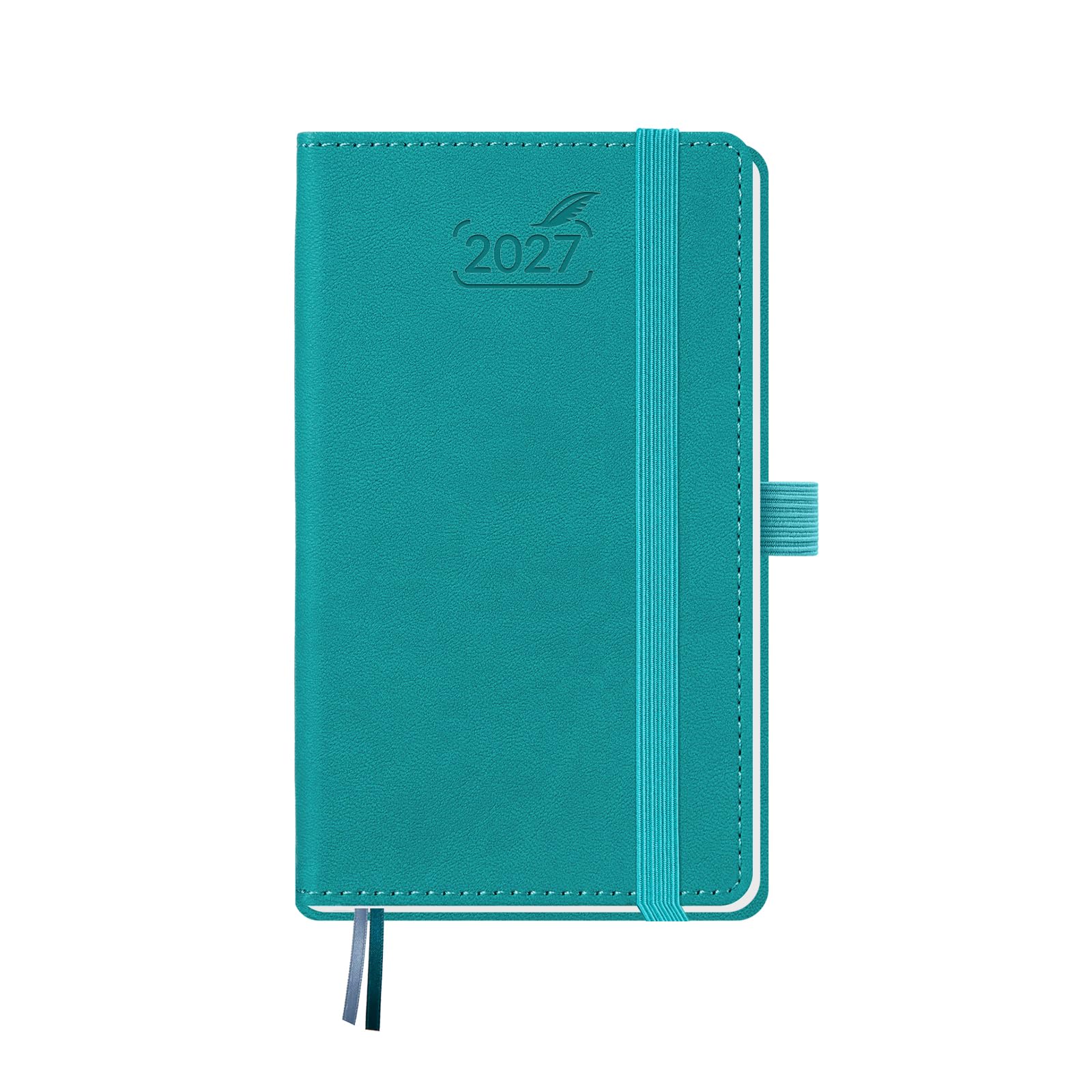 BEZEND Pocket Diary 2027 A6 Horizontal Week to View Hardback 15.5 x 9 cm. Slim Weekly Planner with Pen Holder & Inner Pocket, Portable Appointment Diary for Work Travel Home, Vegan Leather, Turquoise — image 1