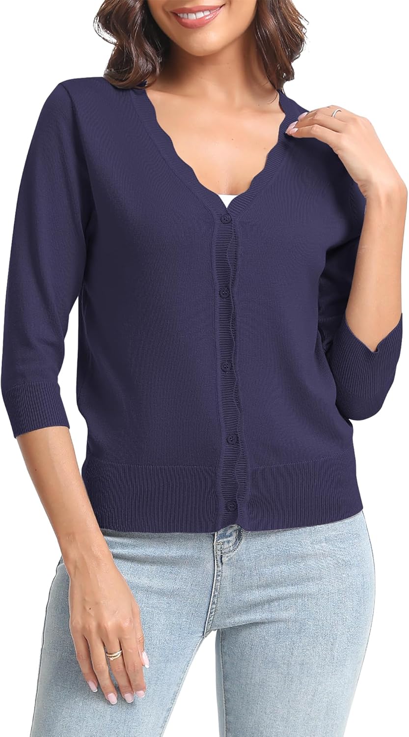 Urban CoCo Woman's 3/4 Sleeve V-Neck Cropped Cardigan Sweater Open Front Lightweight Knit Shrugs for Women - Image 5