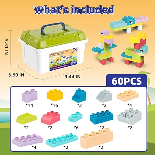 Miniatura 6 de KidEwan - Bloques de construcción para niños pequeños, juguetes de bloques de animales, juguetes STEM para bebés, juegos de bloques apilables con