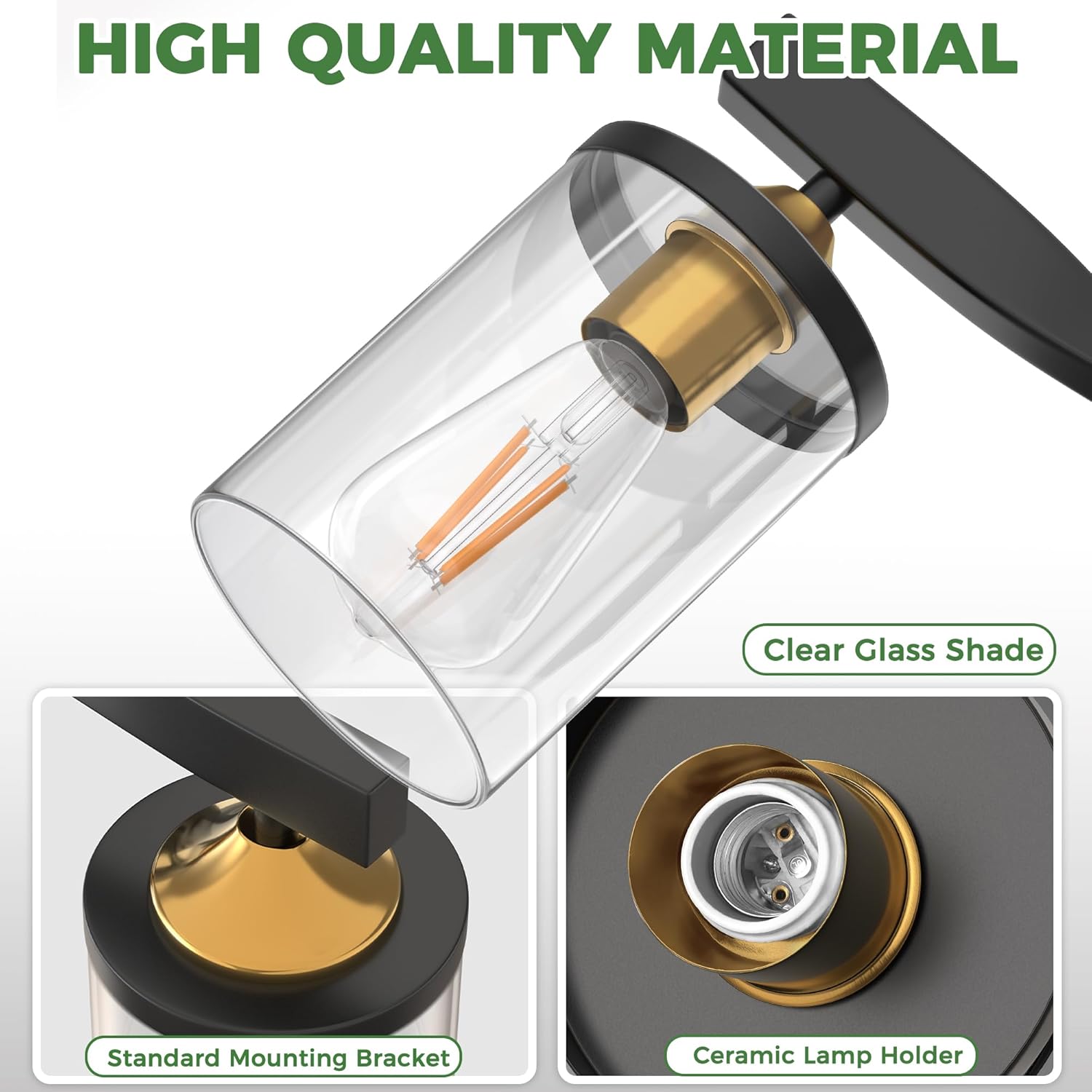 DORESshop 4-Light Bathroom Vanity Light, Black and Gold Bathroom Light Fixtures Over Mirror, Modern Vanity Lights for Hallway Bedroom Living Room