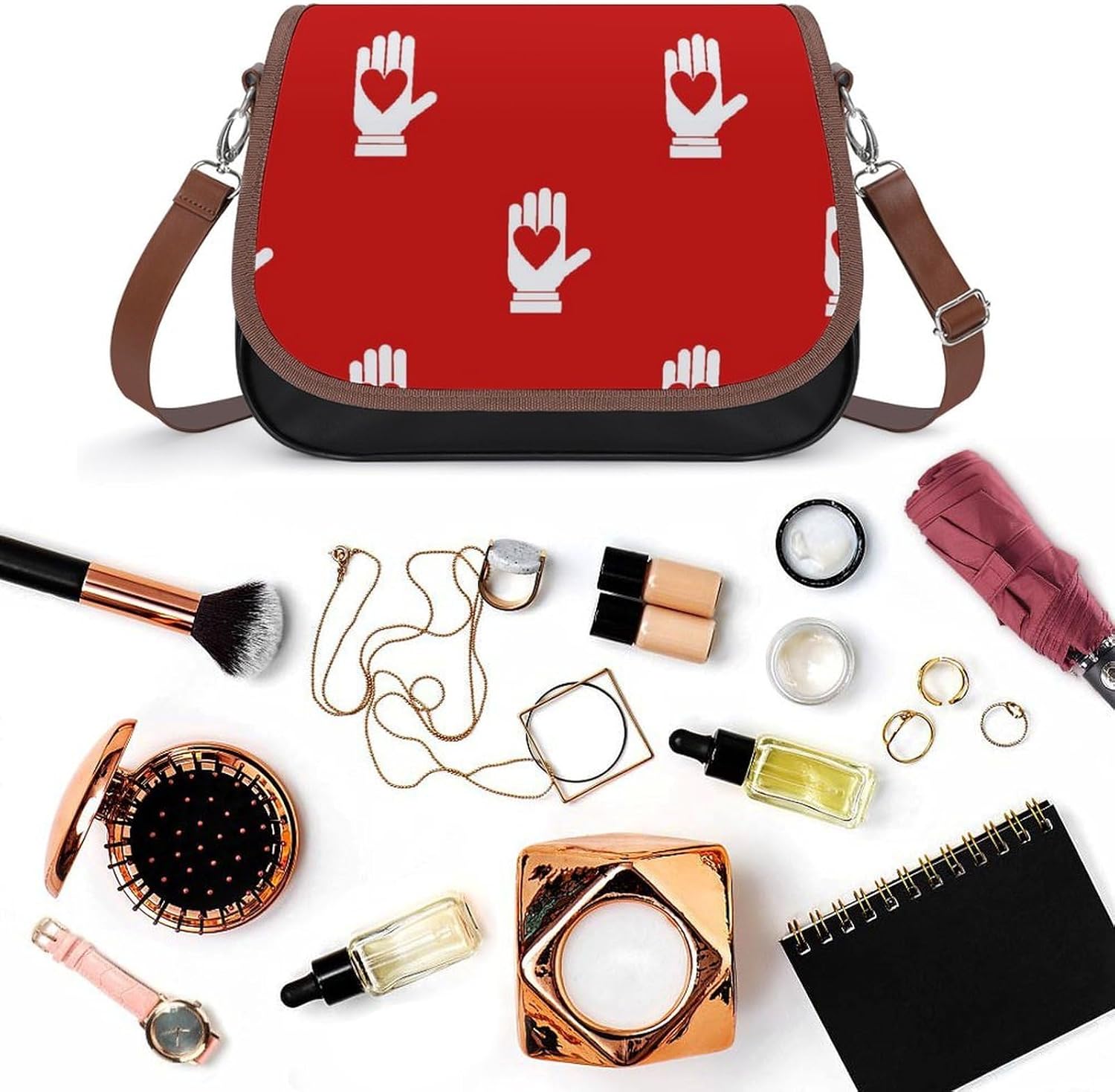 Abstract Body Hand in The Red BackgroundWomen's Faux Leather Crossbody Bag, Waterproof Wrinkle-Resistant Shoulder Bag with Detachable Strap, Large Capacity Casual Handbag, Fashion Daily Purse for Shop
