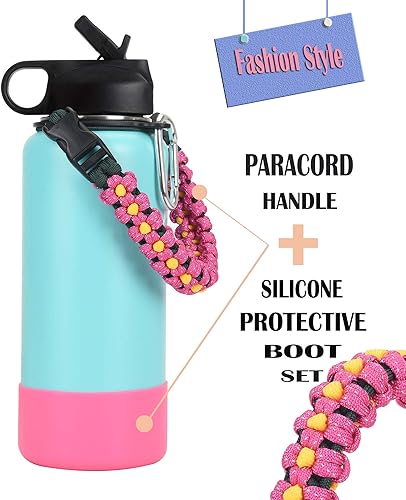 Miniatura 3 de LX-SUNCX - Mango de cuerda paracord para botella de agua Hydro Flask, se adapta a botellas de boca ancha (12oz-40oz), resistente portabotella con