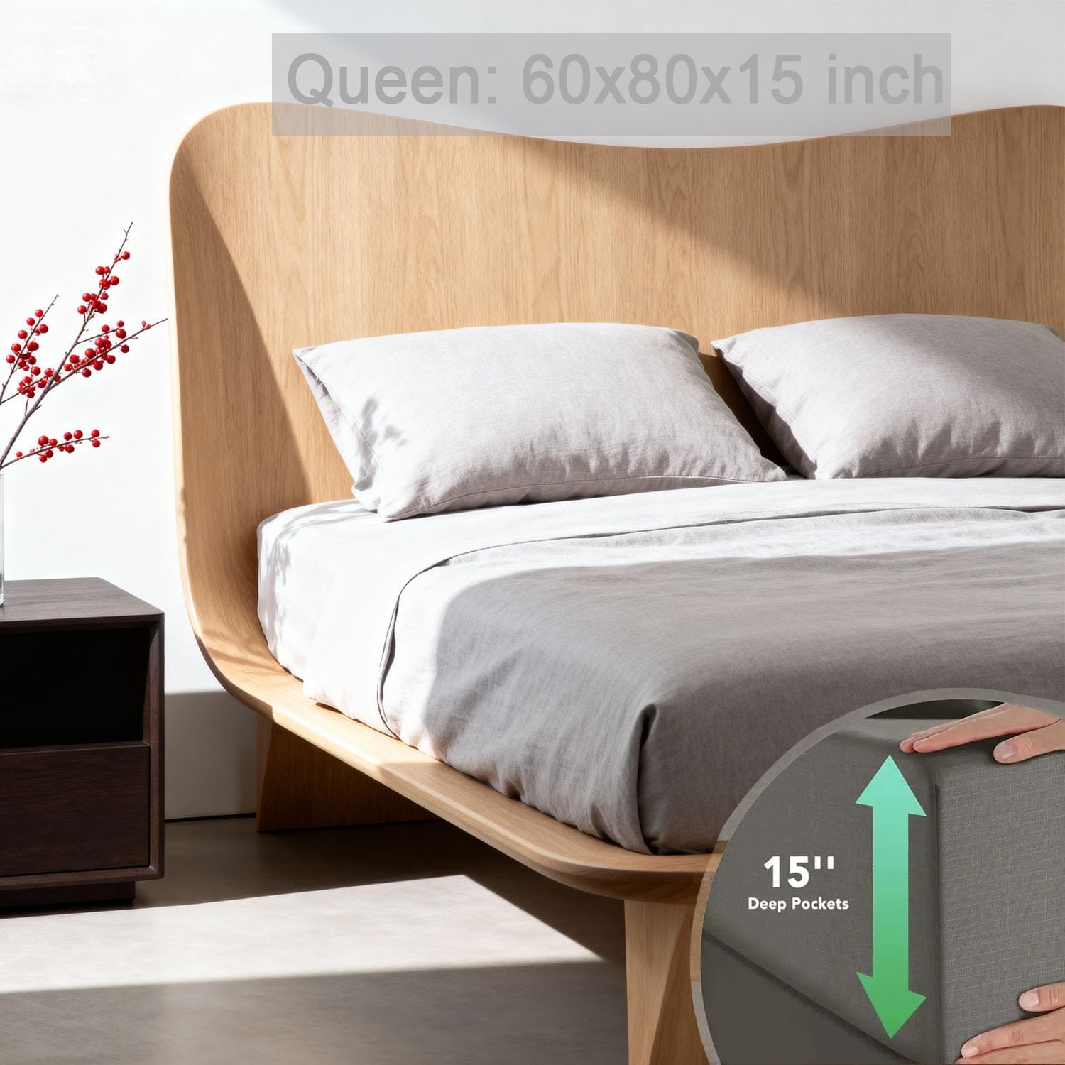 Grounding Sheets Queen Size, 20% Pure Silver Fiber + 80% Organic Cotton, Grounded Sheet Earth Connected Bedding Fitted Earth Sheets with Grounding Cord