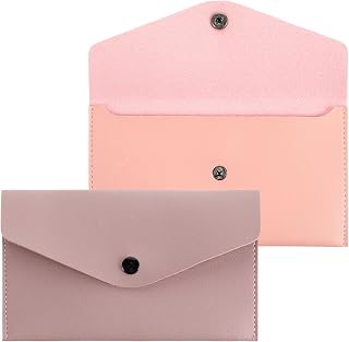 2 Pcs Pu Leather Cash Envelope Wallet, Reusable Cash Stuffing Wallet, Cash Wallet for Women Men, Cash Envelopes for Budgeting Bill Receipt, Minimalist Design (Pink, Light Purple)