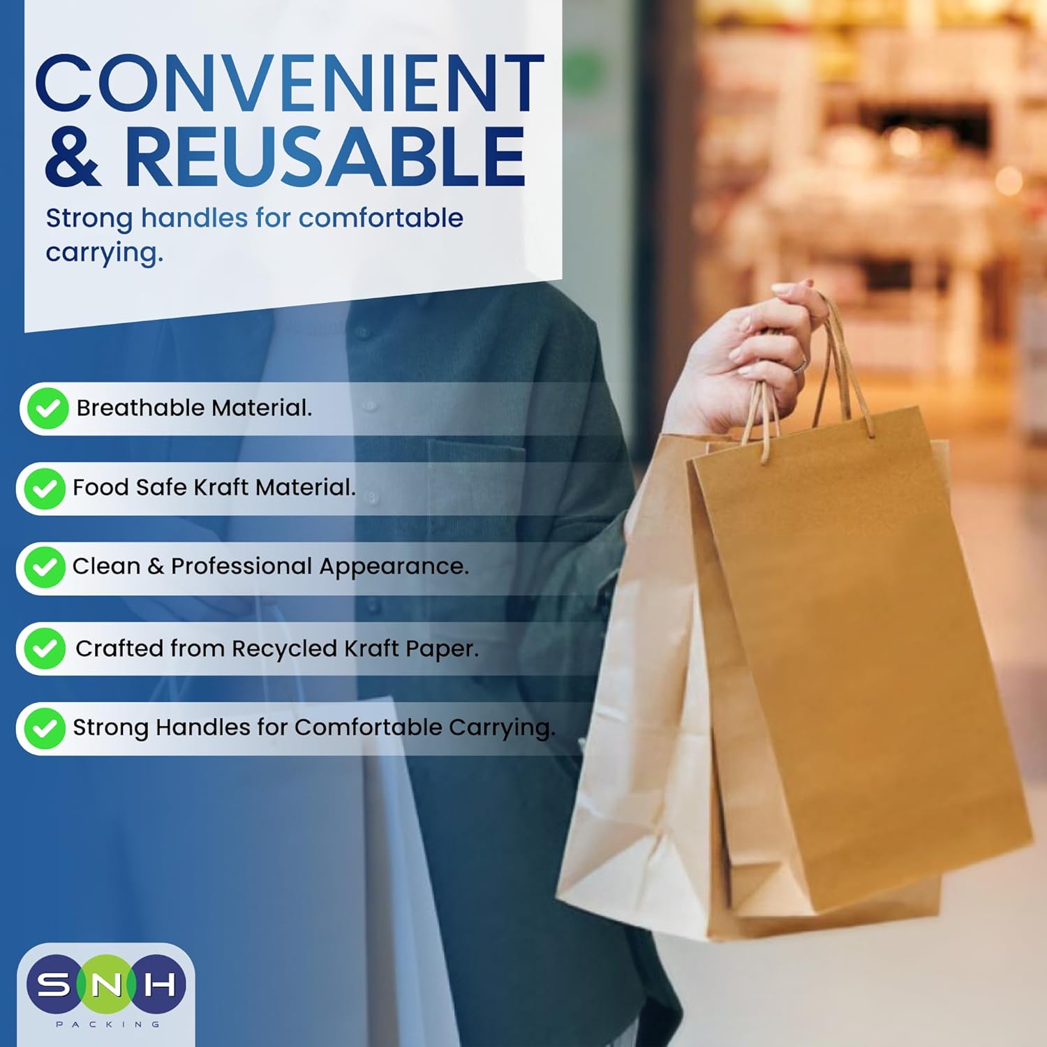 SNH Packing 100 Pcs 5.25x3x8 Inch Kraft Paper Gift Bags with Handles Brown Grocery Bag Small Size Ideal bags for small business, Party Favor, Bulk Retail & Shopping - Image 5